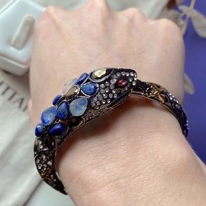 Alexis Bittar- Rock Chic- Figural Snake Hinged Cuff w Magnetic Clasp Mouth